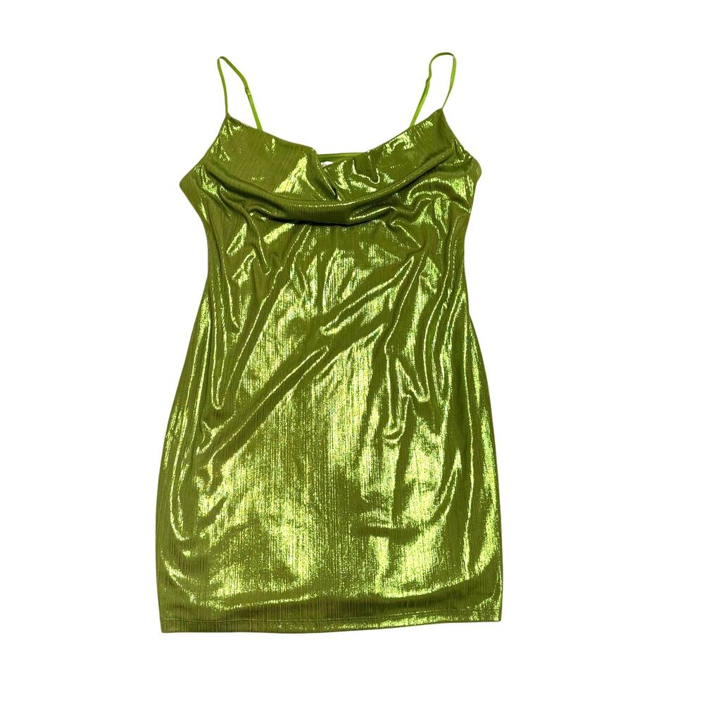 Sincerely Jules Cowl Neck Metallic Green Mini Party Dress NWT XL